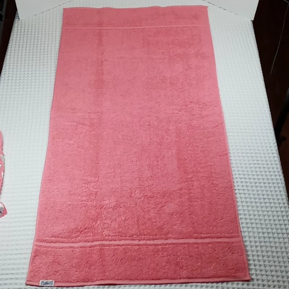 Vintage Cannon Pink Towel Set w/ Embroidered Floral Design Face Cloth Hand Bath